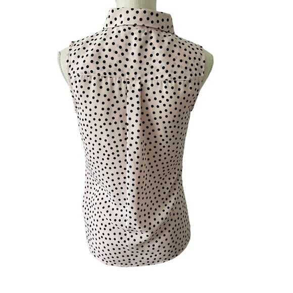 KARL LAGERFELD PARIS Blouse Sz XS Gorgeous Pink Black Polka Dot Pearl Buttons - Picture 2 of 5